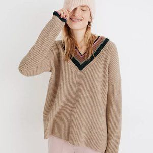 Madewell Tipped Forrest V-Neck Tan Chunky Knit Sweater Size Large L